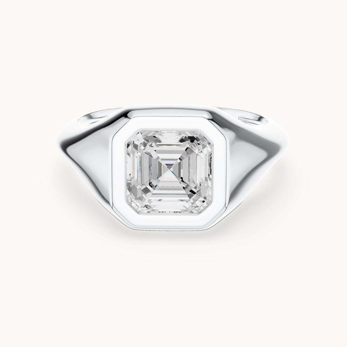 Asscher-cut lab-grown diamond bezel signet ring in white gold, 2.00 CT TW, view 4