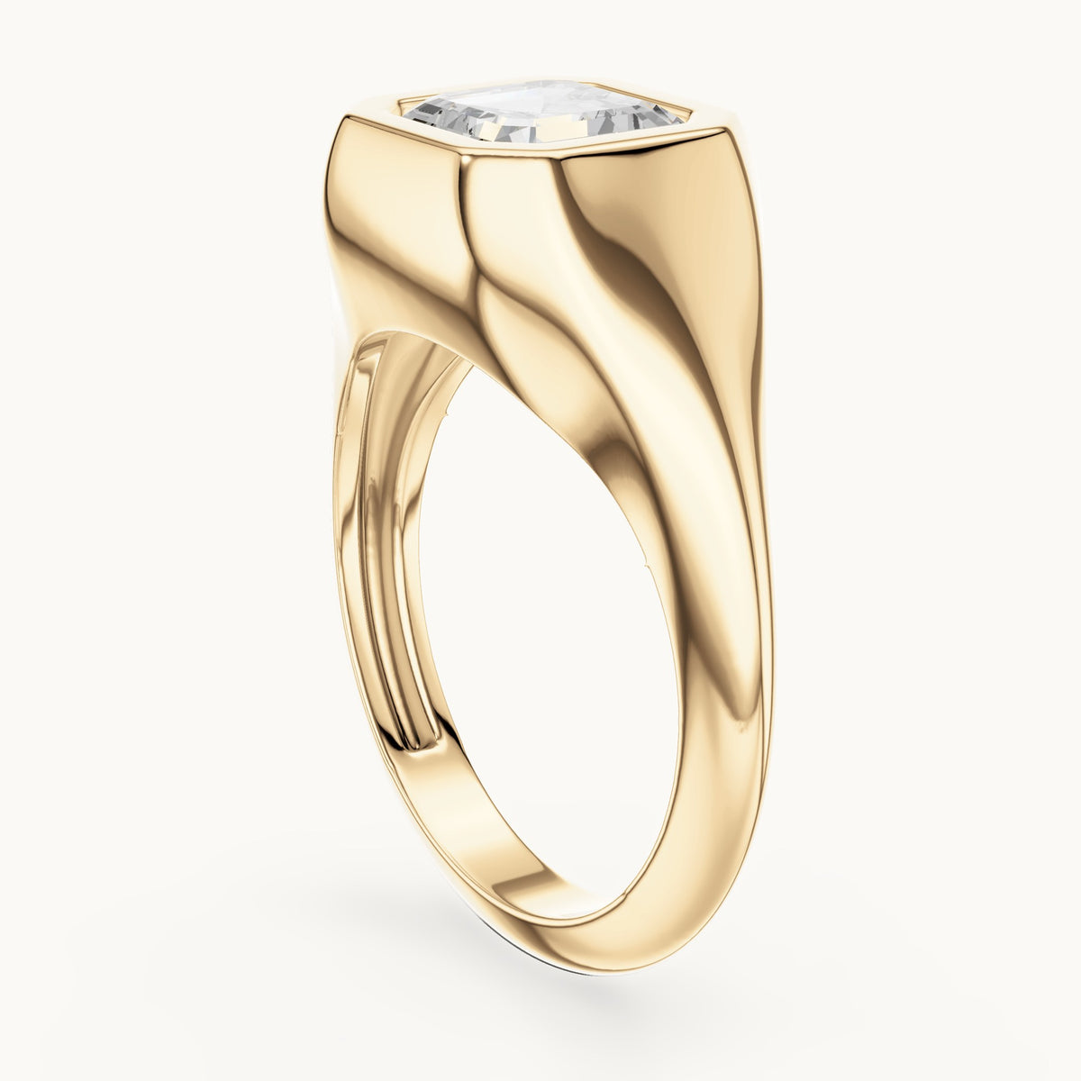 Asscher-cut lab-grown diamond bezel signet ring in yellow gold, 2.00 CT TW, view 1