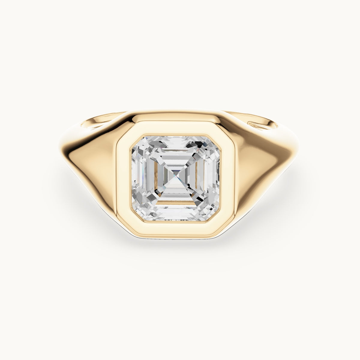 Asscher-cut lab-grown diamond bezel signet ring in yellow gold, 2.00 CT TW, view 4