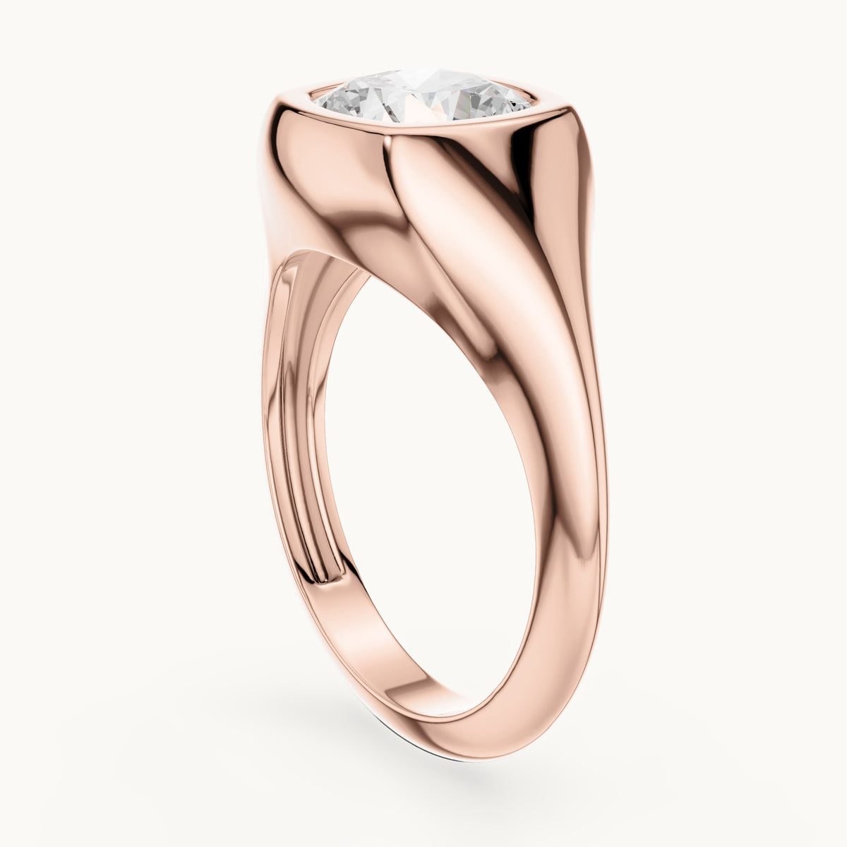 Cushion-cut lab-grown diamond bezel signet ring in rose gold, 2.00 CT TW, view 1