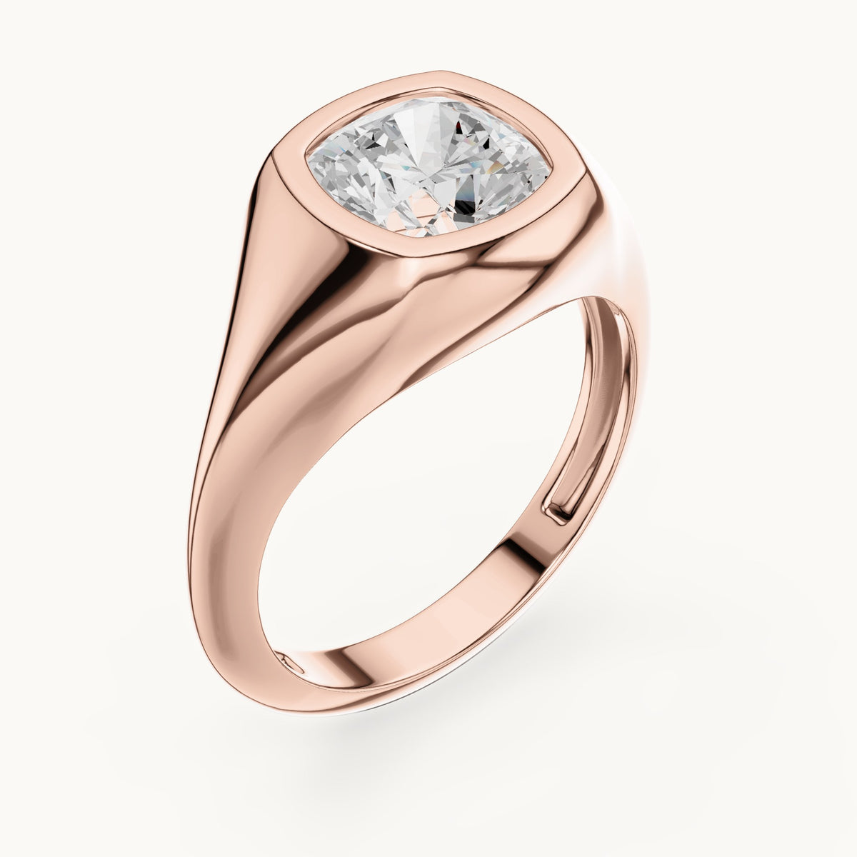 Cushion-cut lab-grown diamond bezel signet ring in rose gold, 2.00 CT TW, view 2