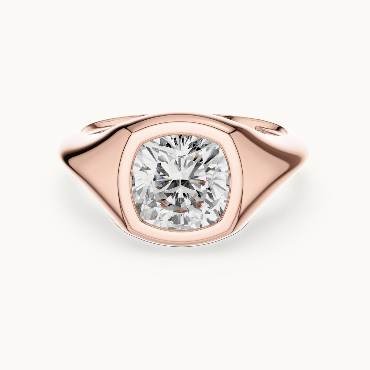 Cushion-cut lab-grown diamond bezel signet ring in rose gold, 2.00 CT TW, view 4