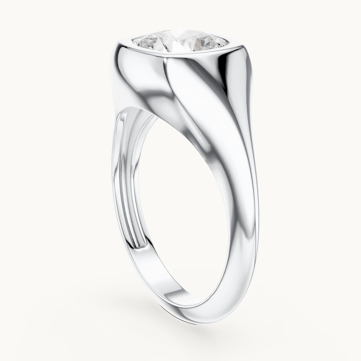 Cushion-cut lab-grown diamond bezel signet ring in white gold, 2.00 CT TW, view 1