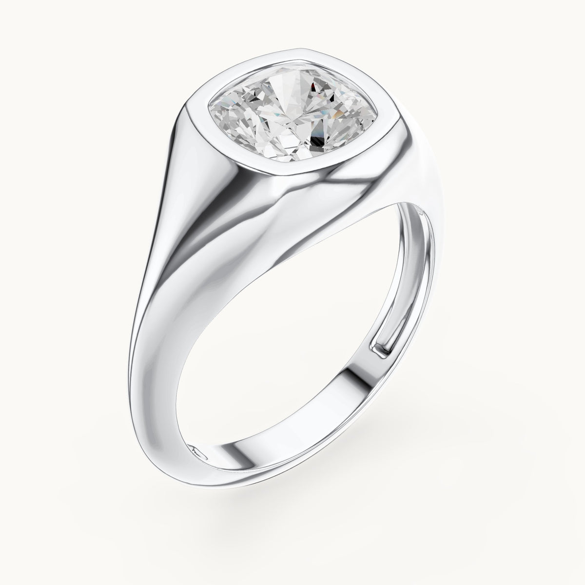 Cushion-cut lab-grown diamond bezel signet ring in white gold, 2.00 CT TW, view 2