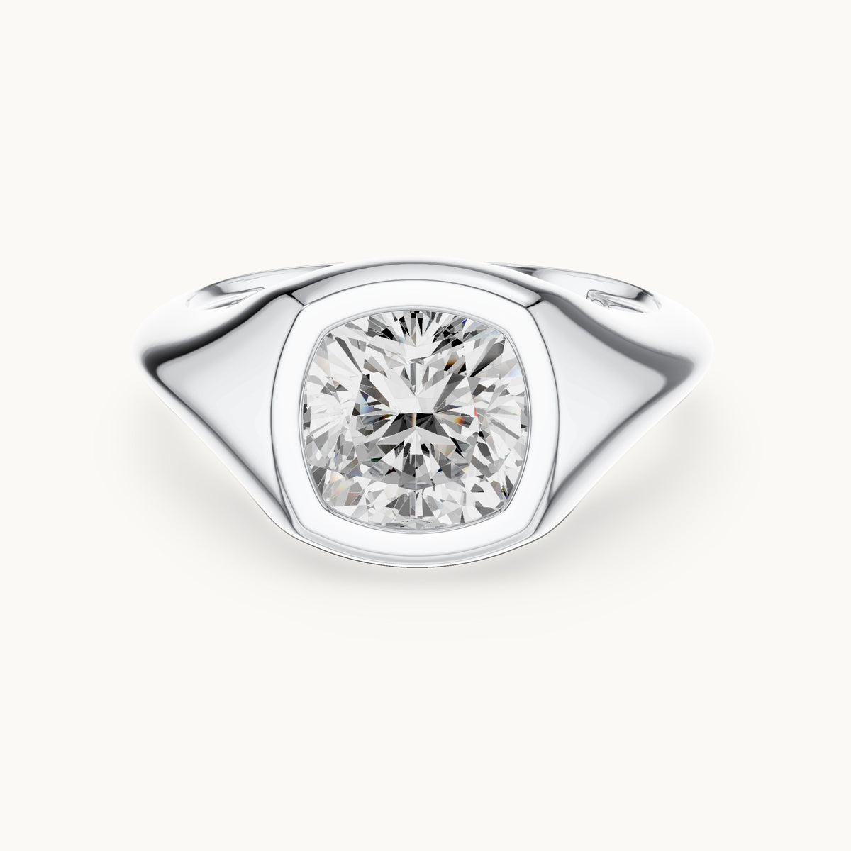 Cushion-cut lab-grown diamond bezel signet ring in white gold, 2.00 CT TW, view 4