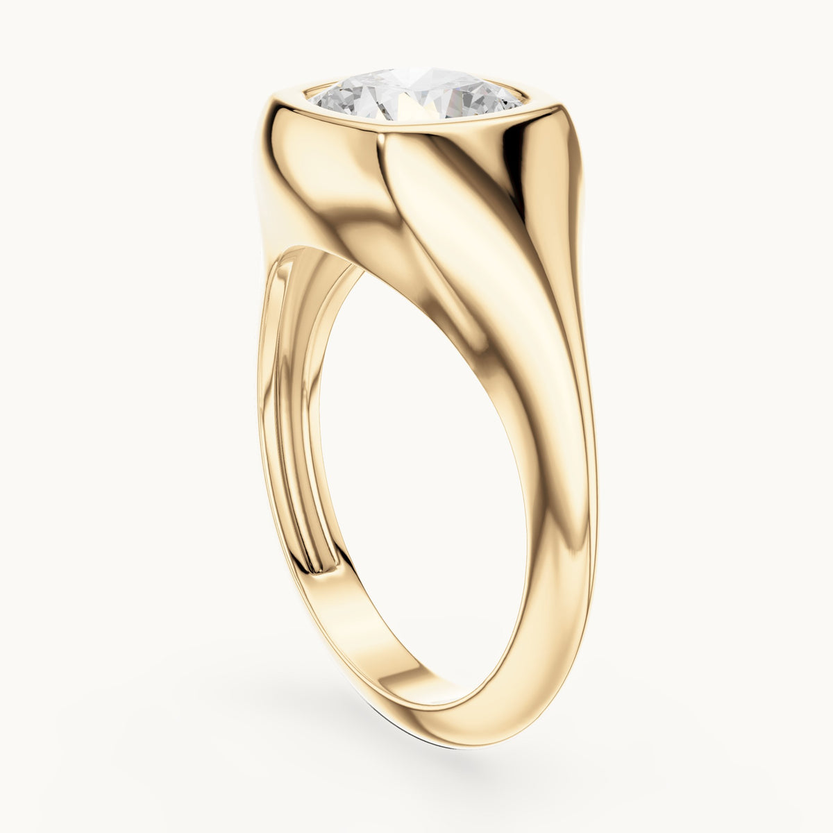 Cushion-cut lab-grown diamond bezel signet ring in yellow gold, 2.00 CT TW, view 1
