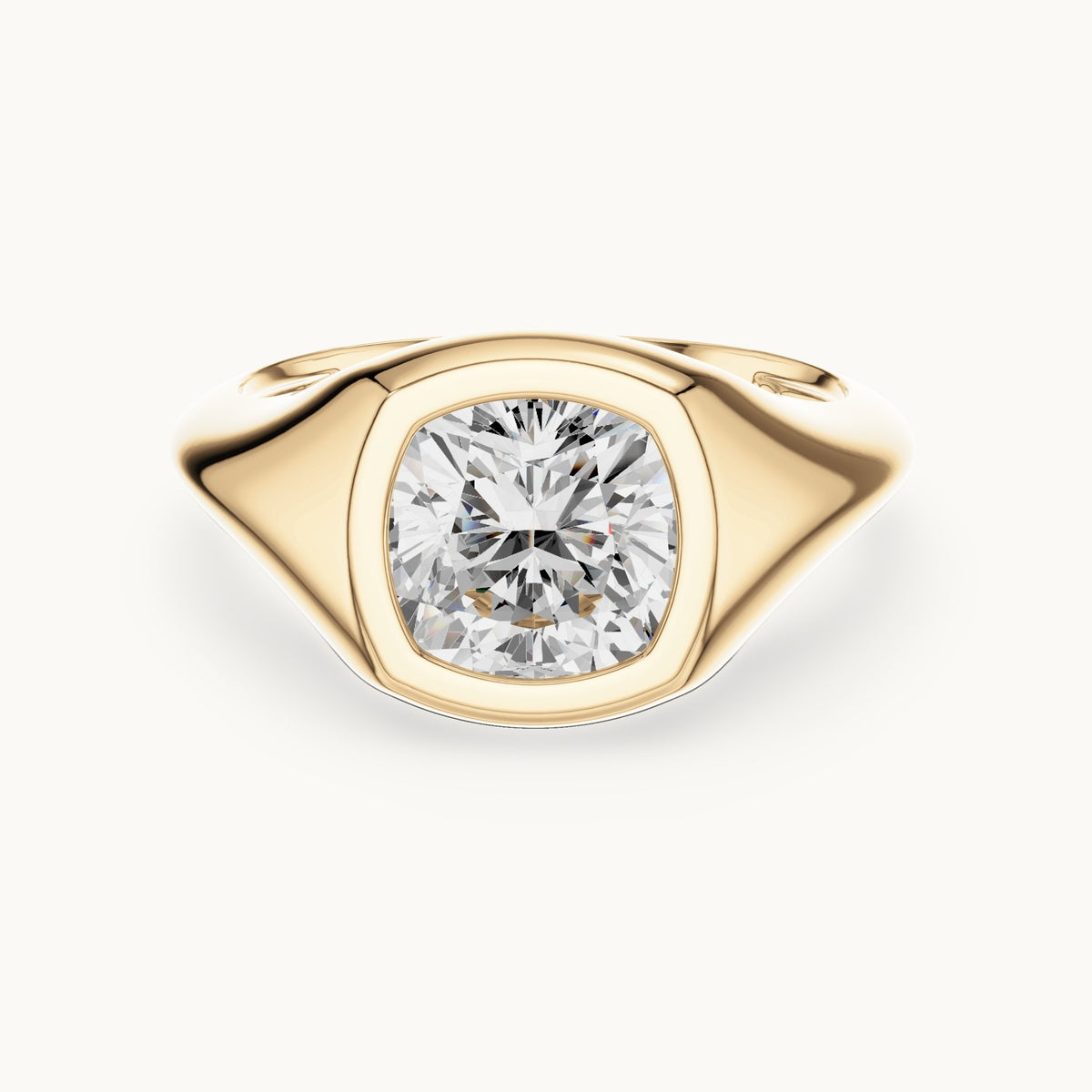 Cushion-cut lab-grown diamond bezel signet ring in yellow gold, 2.00 CT TW, view 4