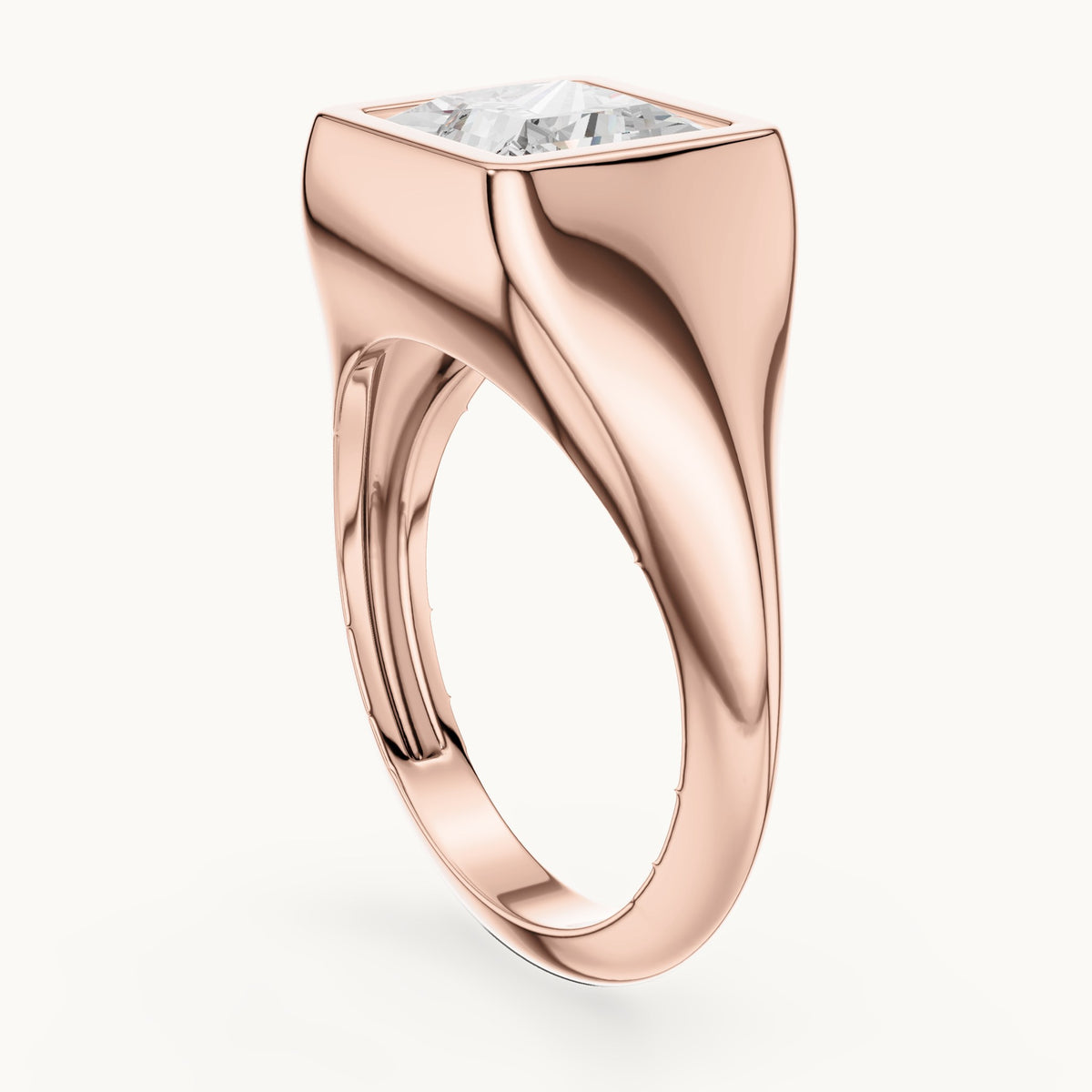 Princess-cut lab-grown diamond bezel signet ring in rose gold, 2.00 CT TW, view 1