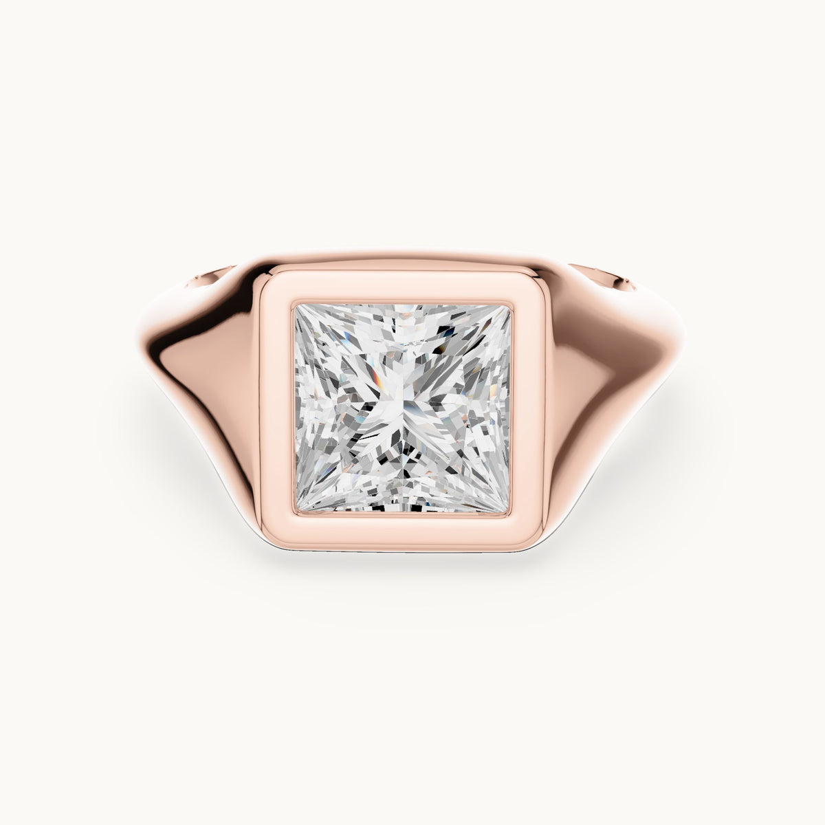 Princess-cut lab-grown diamond bezel signet ring in rose gold, 2.00 CT TW, view 4