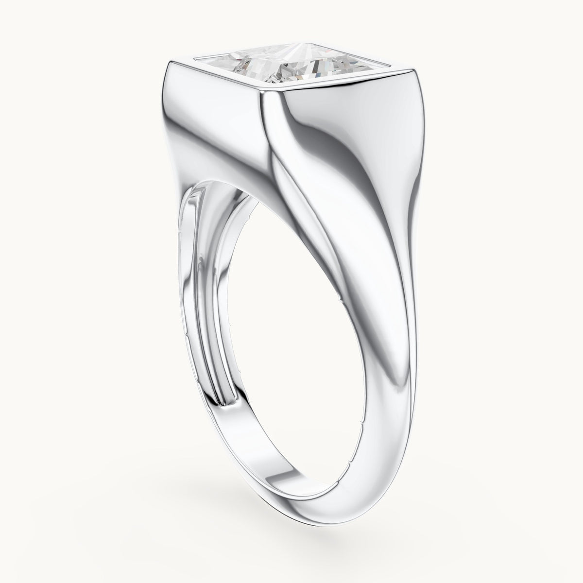 Princess-cut lab-grown diamond bezel signet ring in white gold, 2.00 CT TW, view 1