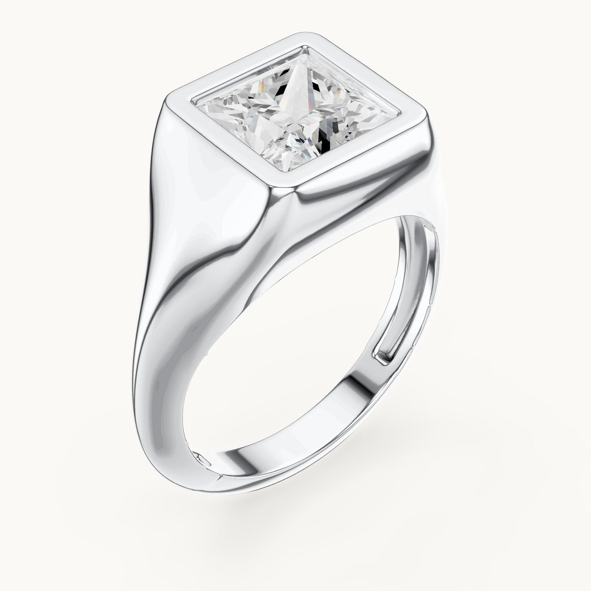 Princess-cut lab-grown diamond bezel signet ring in white gold, 2.00 CT TW, view 2