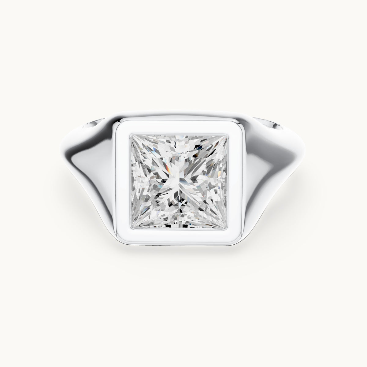 Princess-cut lab-grown diamond bezel signet ring in white gold, 2.00 CT TW, view 4