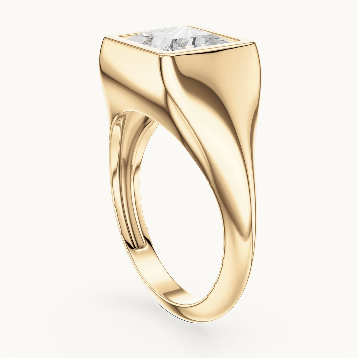 Princess-cut lab-grown diamond bezel signet ring in yellow gold, 2.00 CT TW, view 1