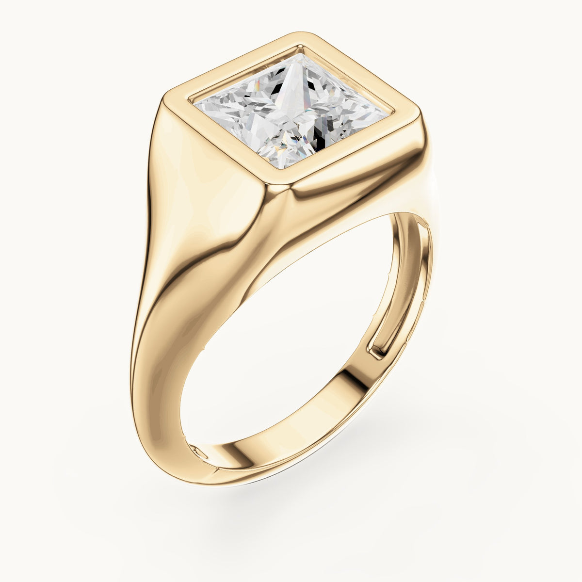 Princess-cut lab-grown diamond bezel signet ring in yellow gold, 2.00 CT TW, view 2