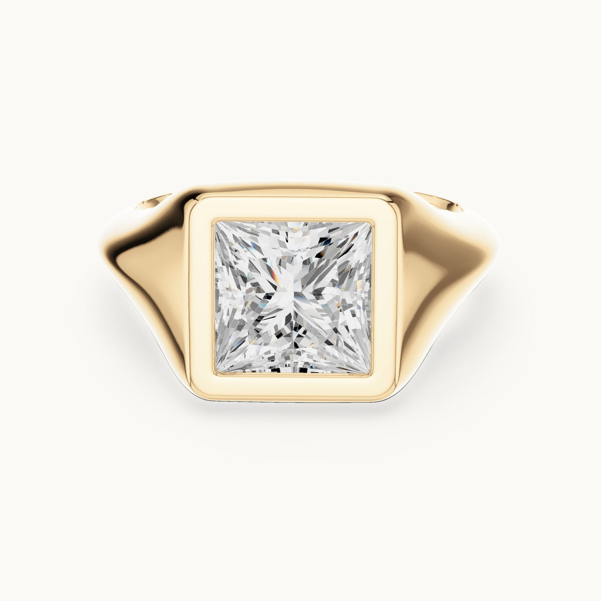 Princess-cut lab-grown diamond bezel signet ring in yellow gold, 2.00 CT TW, view 4