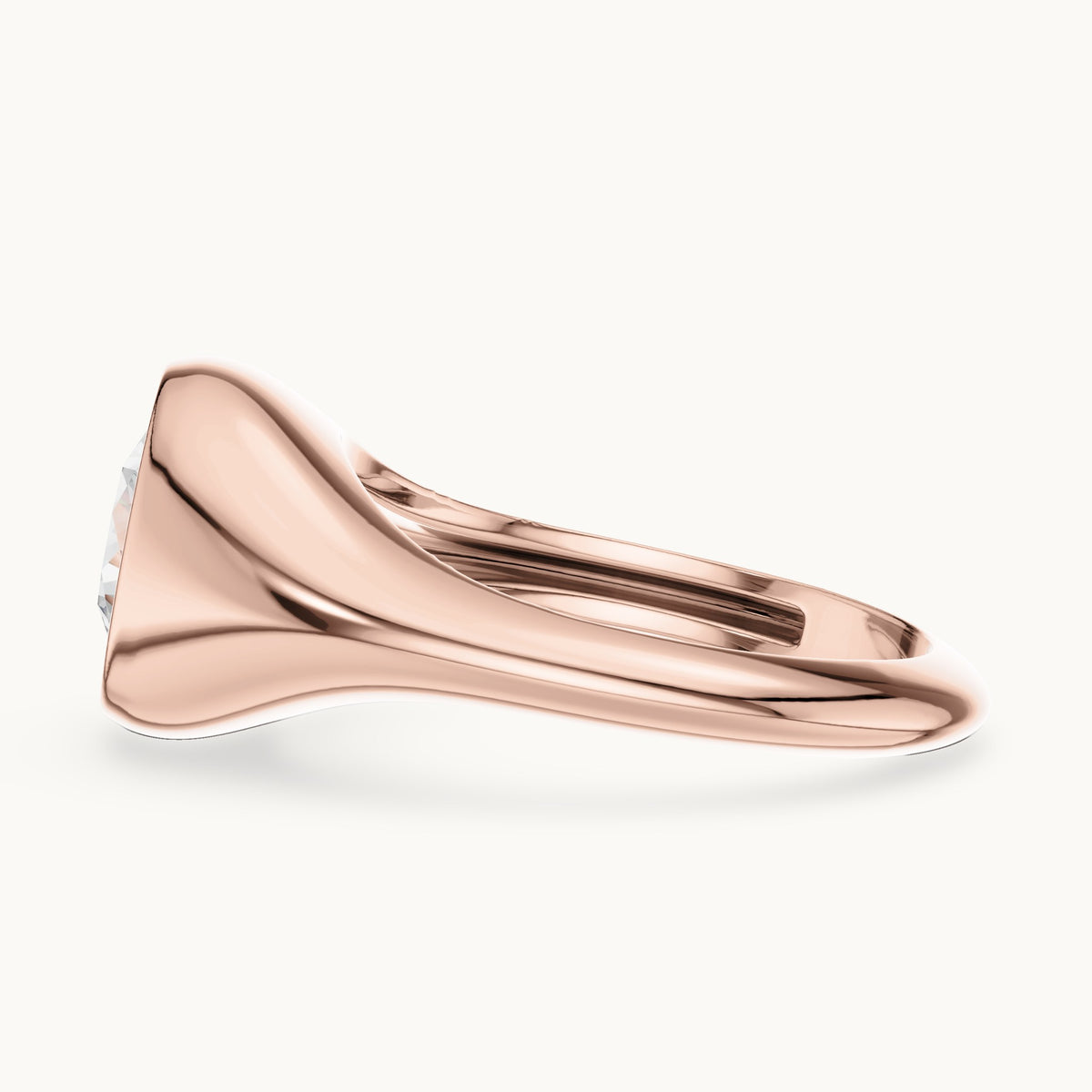 Round lab-grown diamond bezel signet ring in rose gold, 2.00 CT TW, view 3