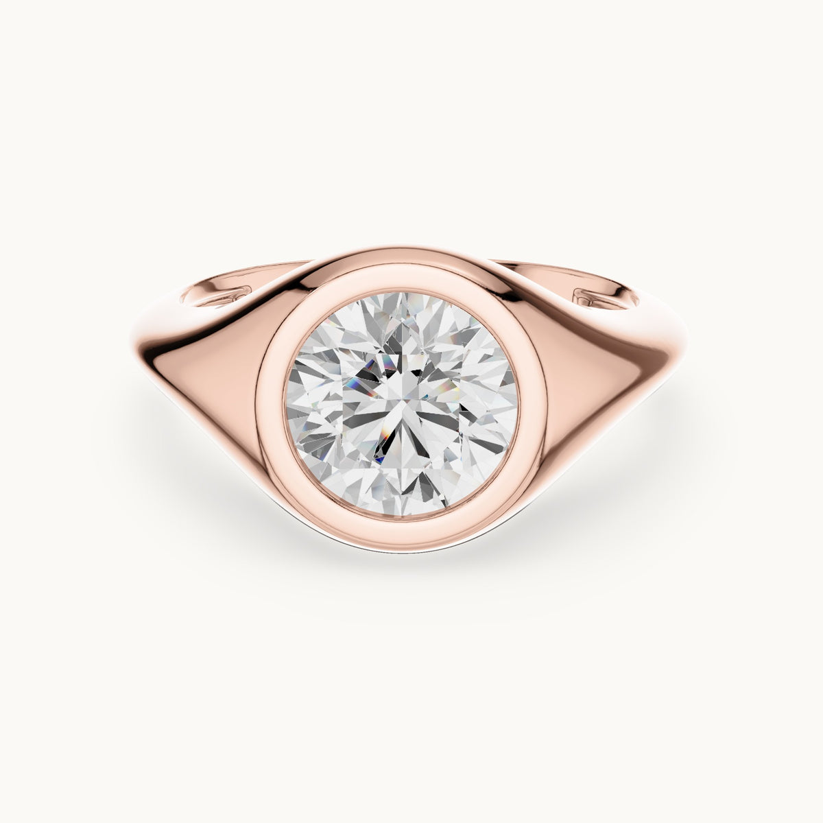 Round lab-grown diamond bezel signet ring in rose gold, 2.00 CT TW, view 4