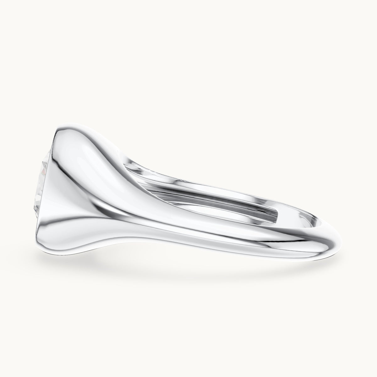 Round lab-grown diamond bezel signet ring in white gold, 2.00 CT TW, view 3