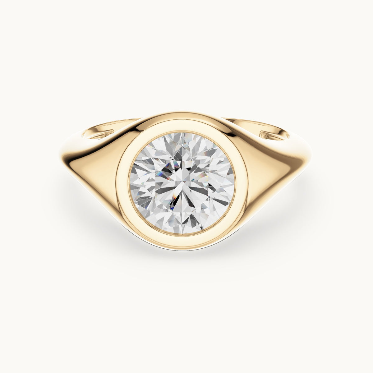 Round lab-grown diamond bezel signet ring in yellow gold, 2.00 CT TW, view 4