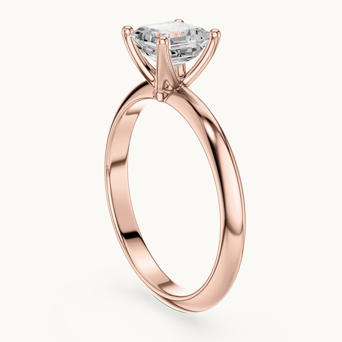 Asscher-cut lab-grown diamond classic prong solitaire engagement ring in rose gold, 1.00 CT TW, view 1