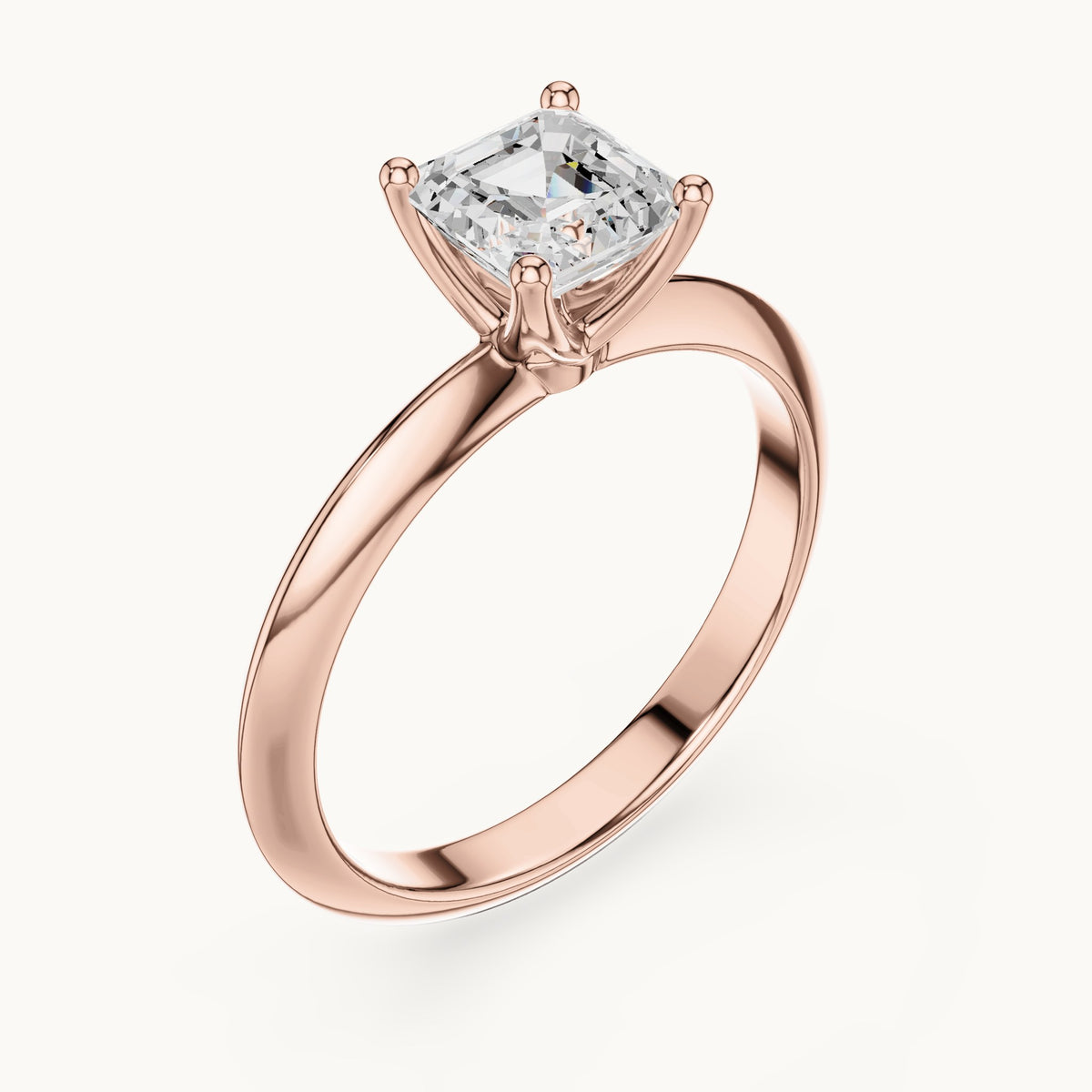 Asscher-cut lab-grown diamond classic prong solitaire engagement ring in rose gold, 1.00 CT TW, view 2