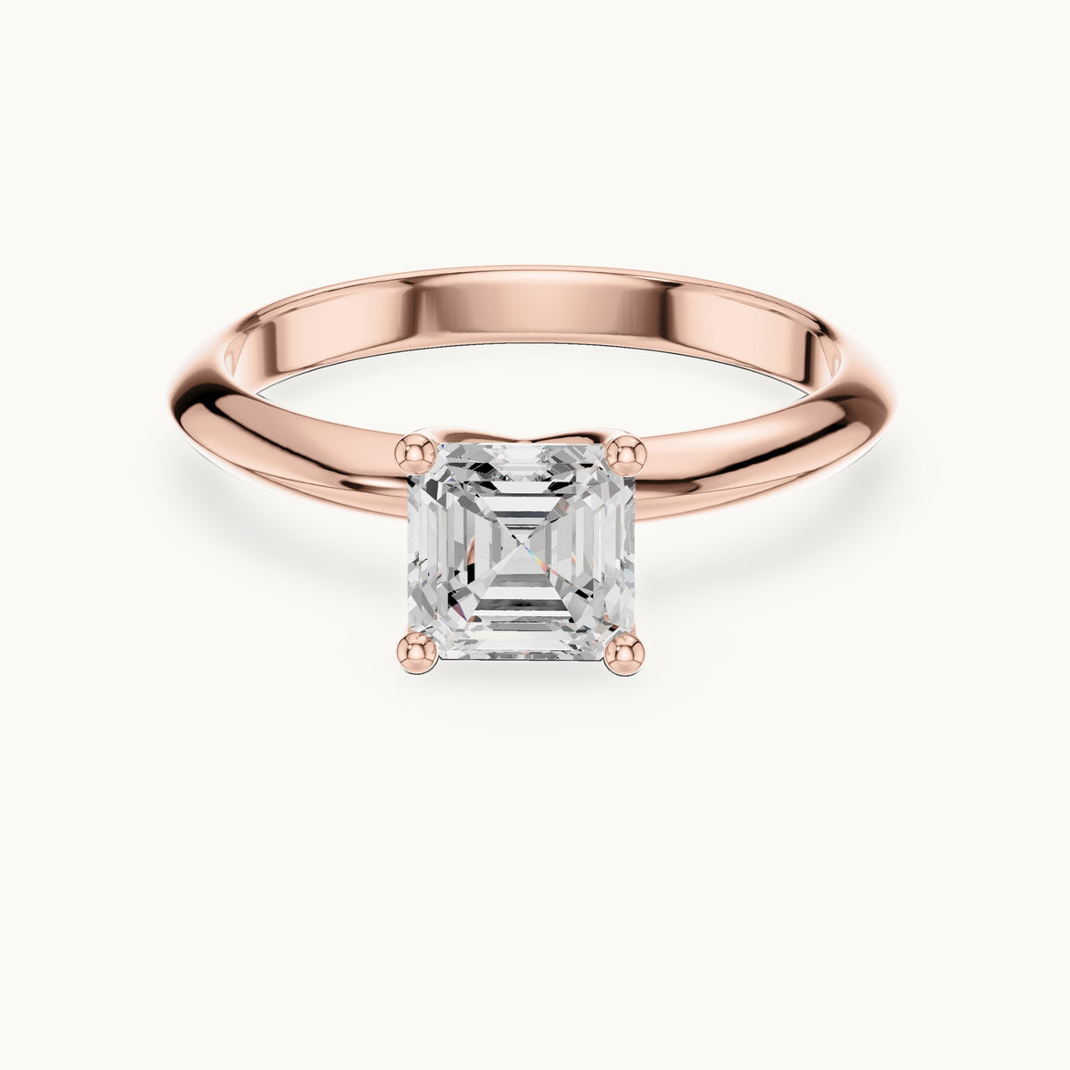 Asscher-cut lab-grown diamond classic prong solitaire engagement ring in rose gold, 1.00 CT TW, view 4