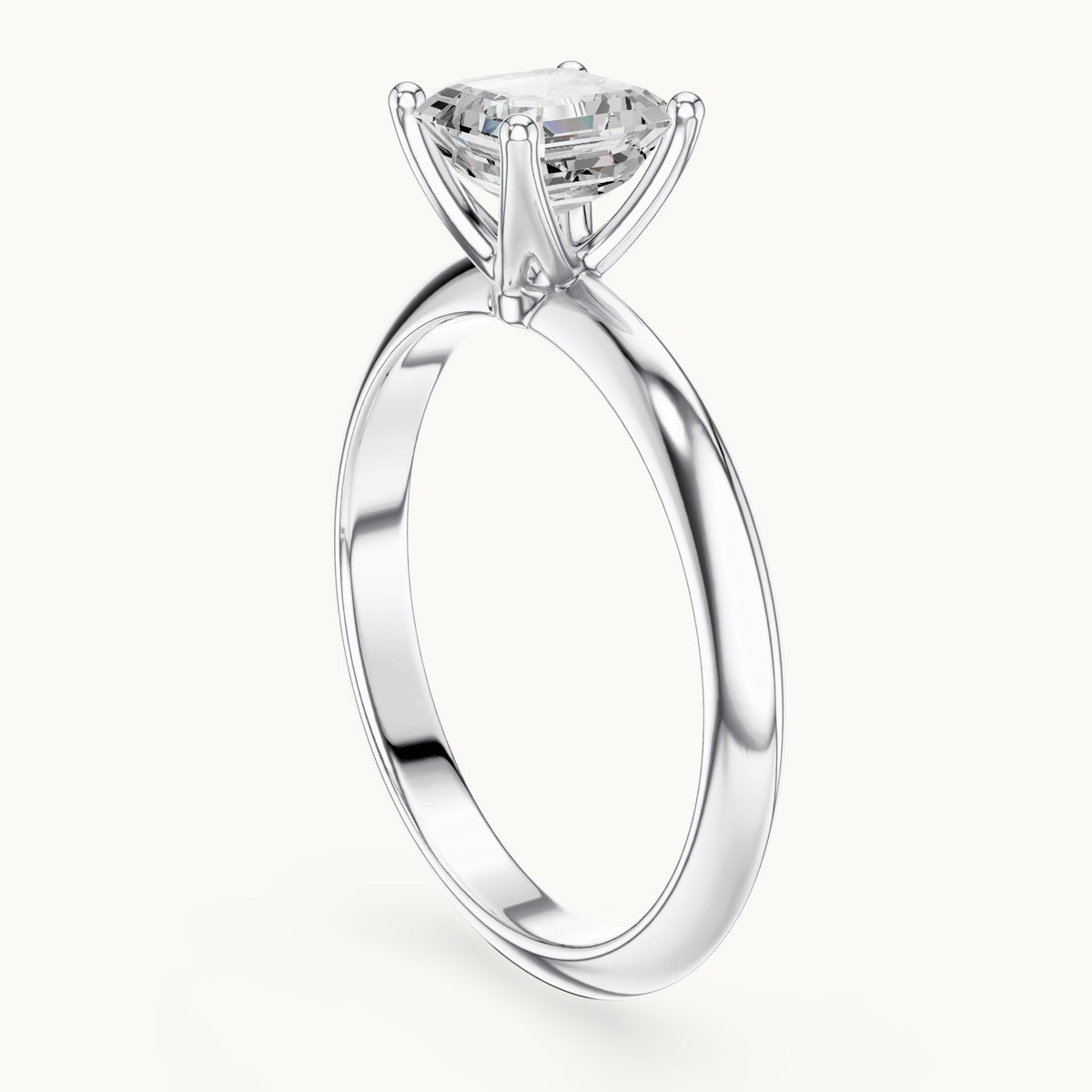 Asscher-cut lab-grown diamond classic prong solitaire engagement ring in white gold, 1.00 CT TW, view 1