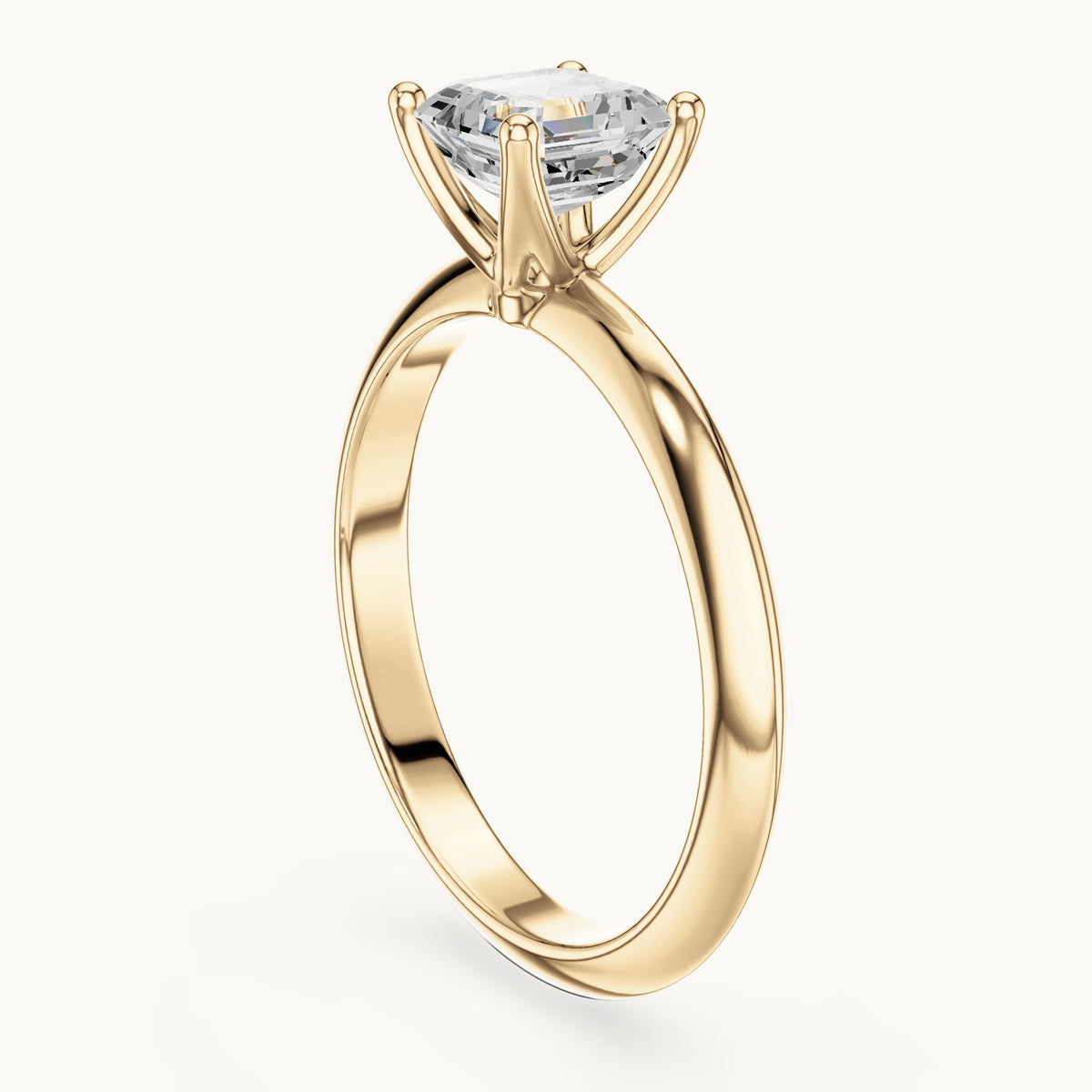 Asscher-cut lab-grown diamond classic prong solitaire engagement ring in yellow gold, 1.00 CT TW, view 1