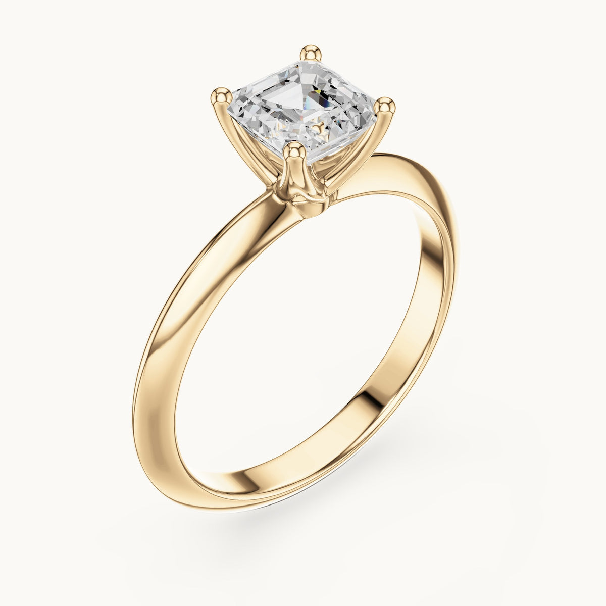 Asscher-cut lab-grown diamond classic prong solitaire engagement ring in yellow gold, 1.00 CT TW, view 2