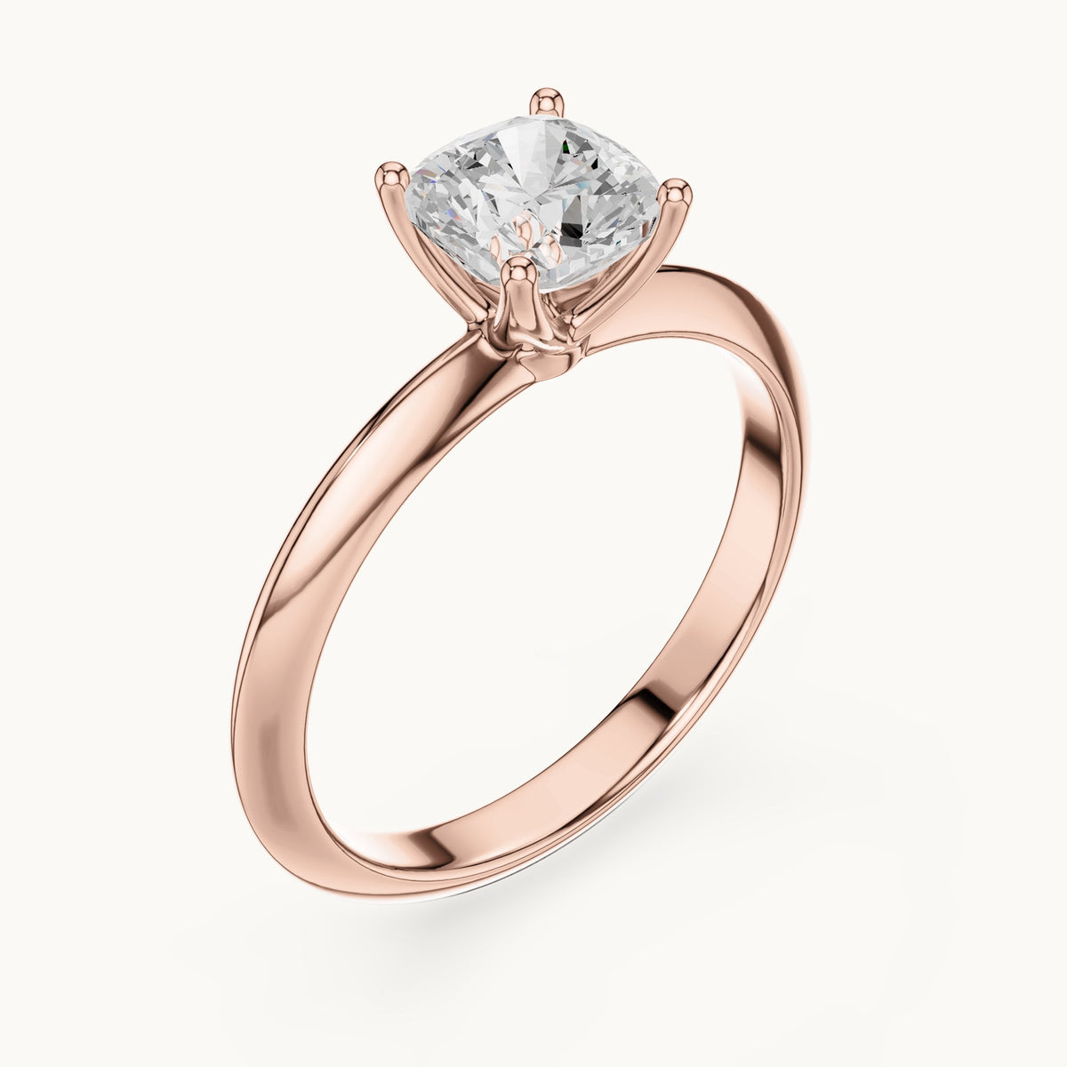 Cushion-cut lab-grown diamond classic prong solitaire engagement ring in rose gold, 1.00 CT TW, view 2