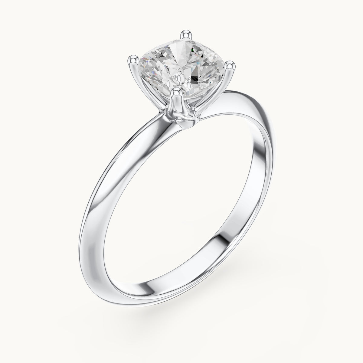 Cushion-cut lab-grown diamond classic prong solitaire engagement ring in white gold, 1.00 CT TW, view 2