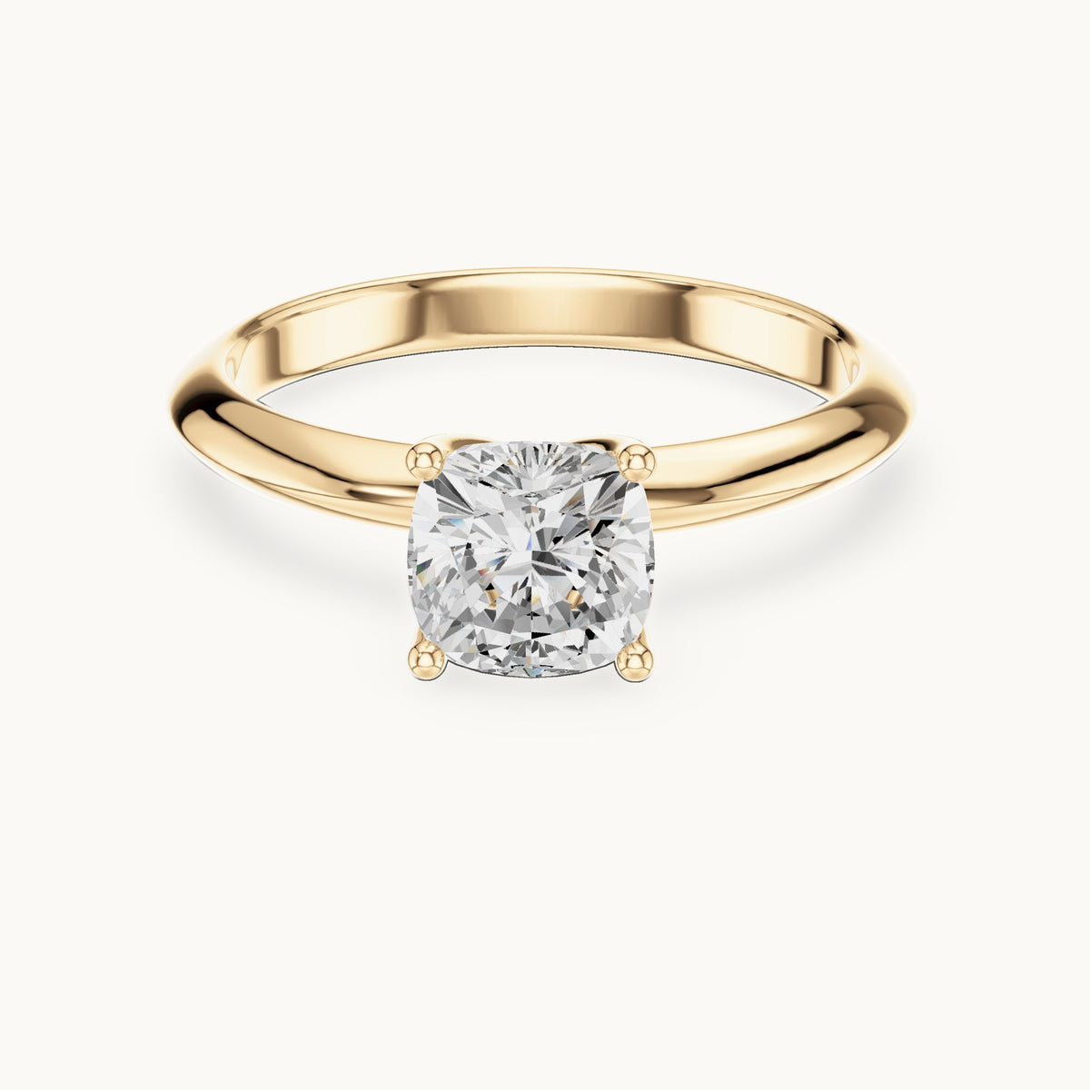 Cushion-cut lab-grown diamond classic prong solitaire engagement ring in yellow gold, 1.00 CT TW, view 4