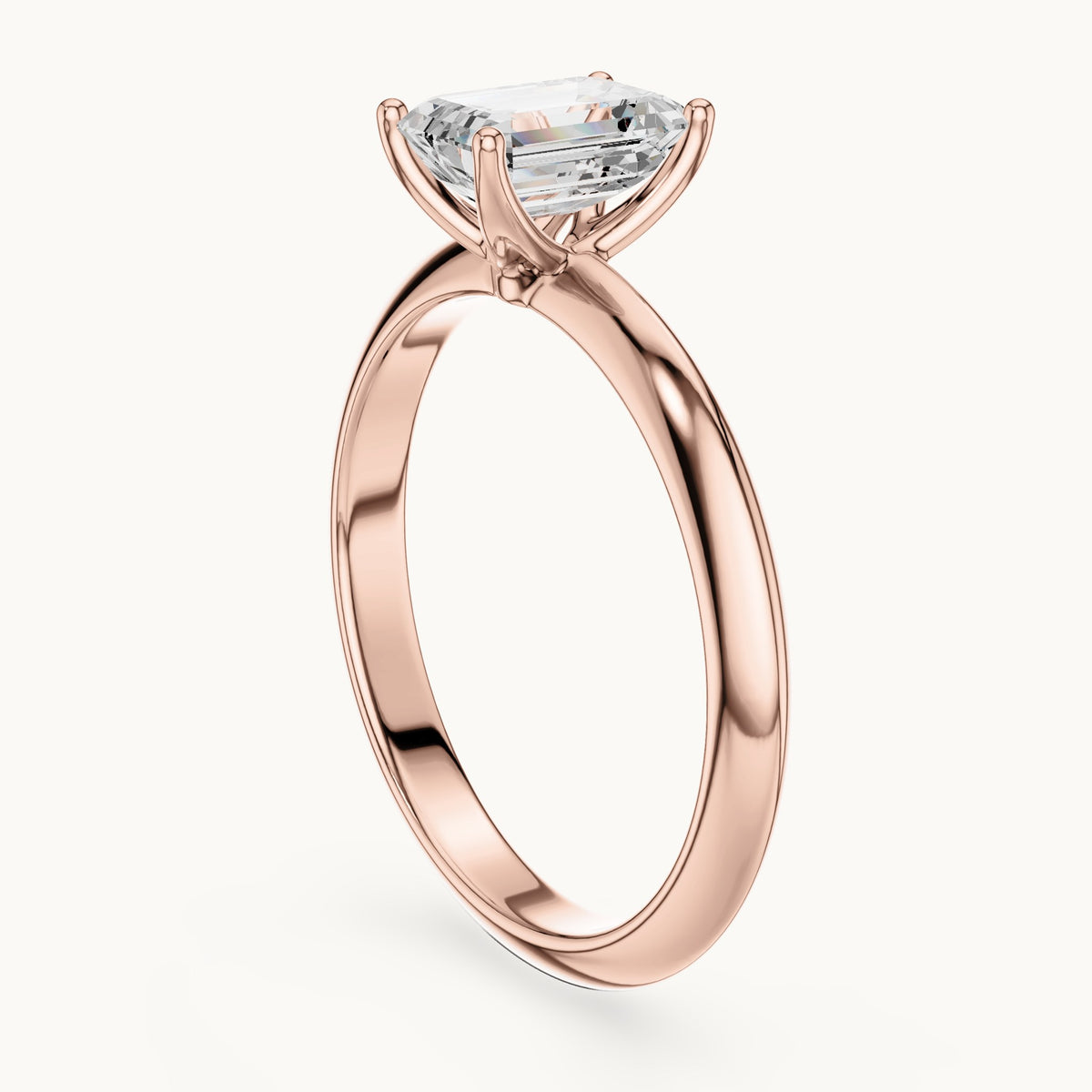 Emerald-cut lab-grown diamond classic prong solitaire engagement ring in rose gold, 1.00 CT TW, view 1