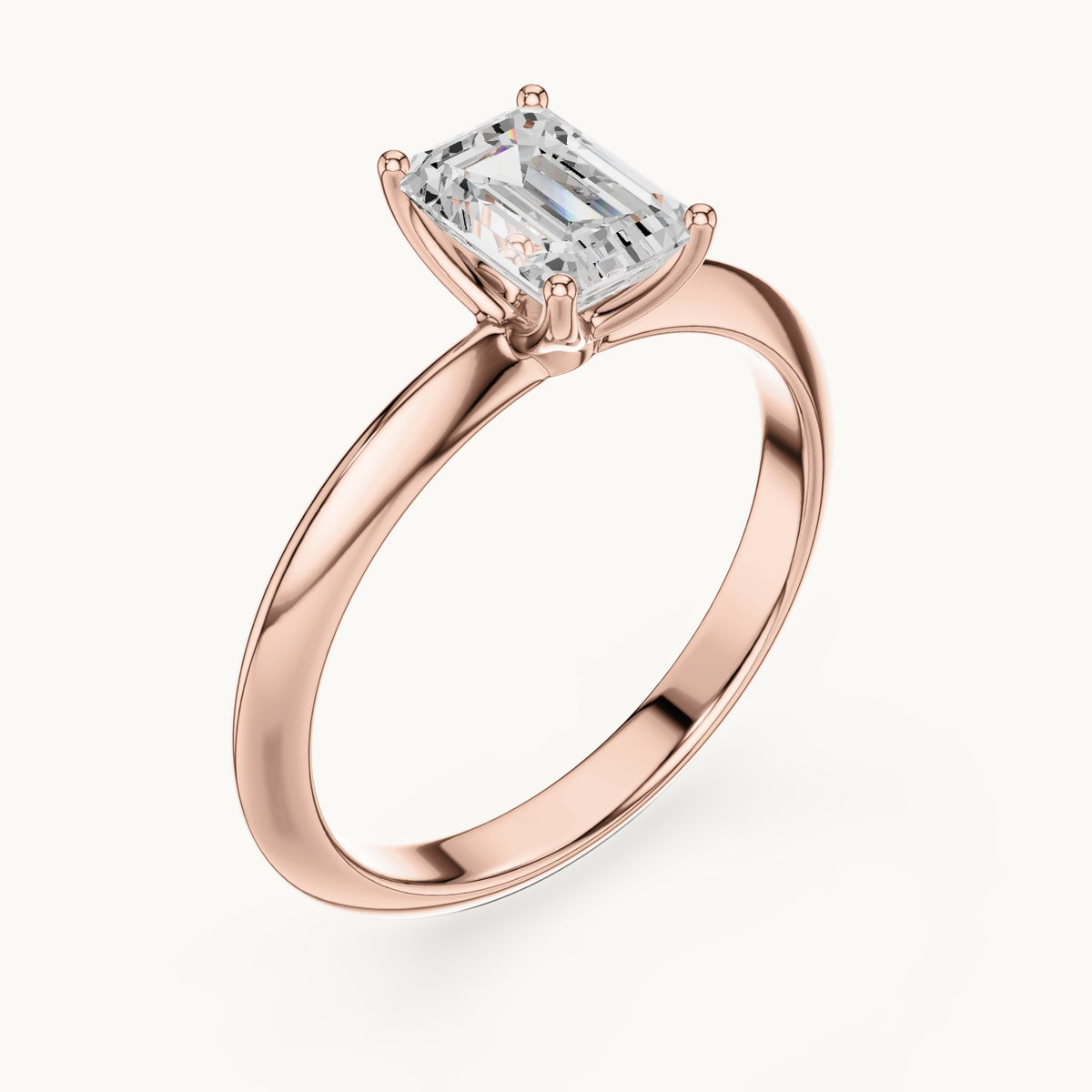 Emerald-cut lab-grown diamond classic prong solitaire engagement ring in rose gold, 1.00 CT TW, view 2