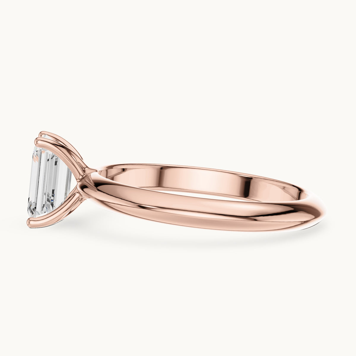 Emerald-cut lab-grown diamond classic prong solitaire engagement ring in rose gold, 1.00 CT TW, view 3