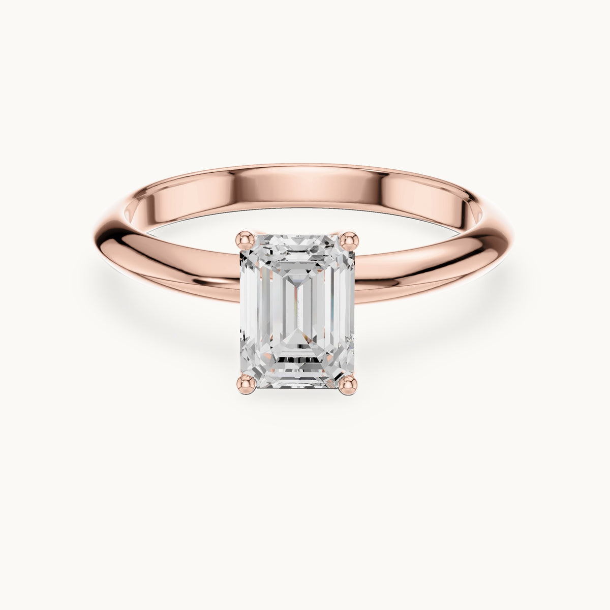 Emerald-cut lab-grown diamond classic prong solitaire engagement ring in rose gold, 1.00 CT TW, view 4