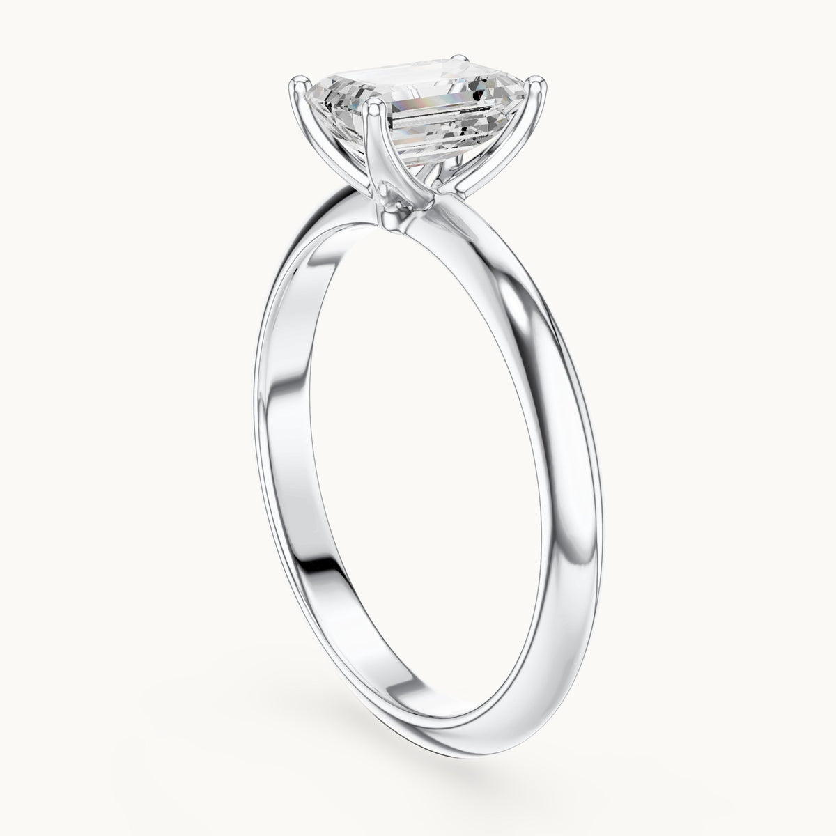 Emerald-cut lab-grown diamond classic prong solitaire engagement ring in white gold, 1.00 CT TW, view 1