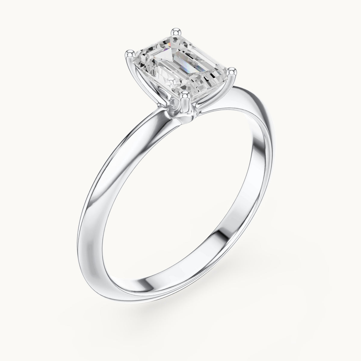 Emerald-cut lab-grown diamond classic prong solitaire engagement ring in white gold, 1.00 CT TW, view 2