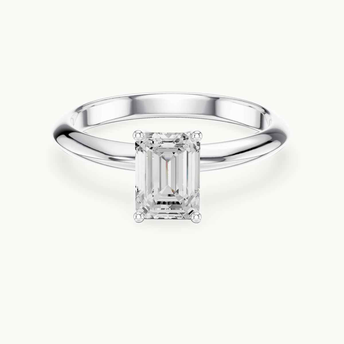 Emerald-cut lab-grown diamond classic prong solitaire engagement ring in white gold, 1.00 CT TW, view 4