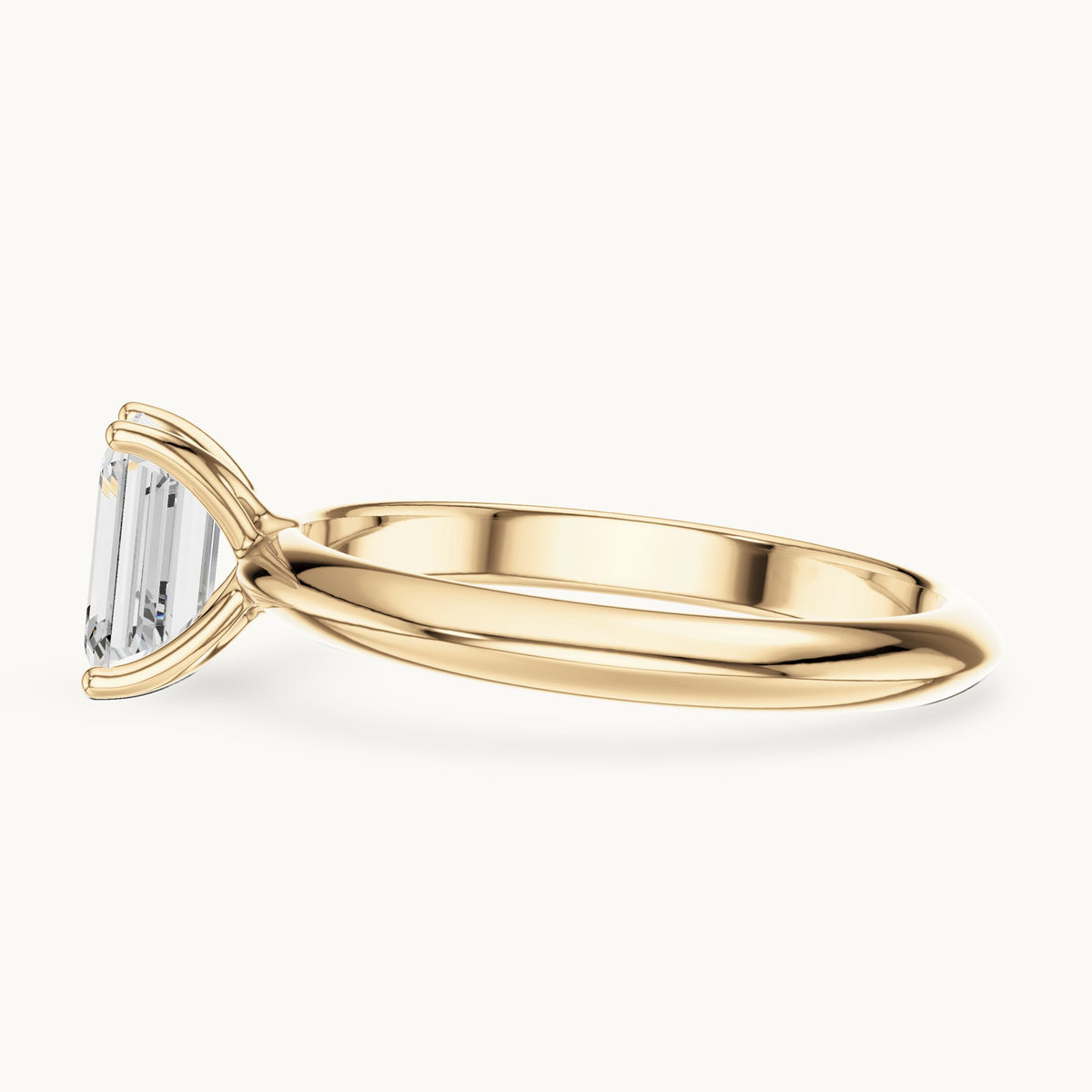Emerald-cut lab-grown diamond classic prong solitaire engagement ring in yellow gold, 1.00 CT TW, view 3