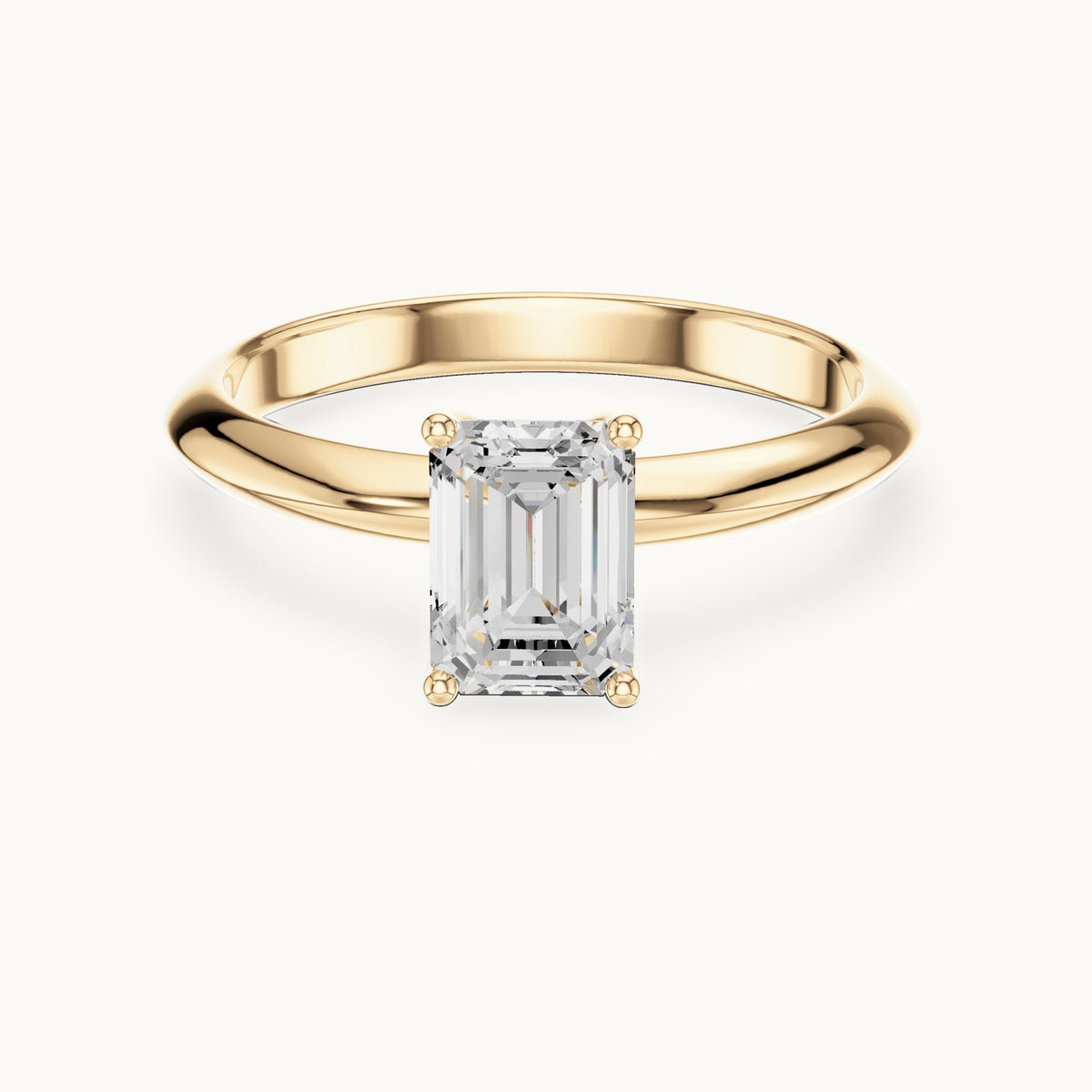 Emerald-cut lab-grown diamond classic prong solitaire engagement ring in yellow gold, 1.00 CT TW, view 4