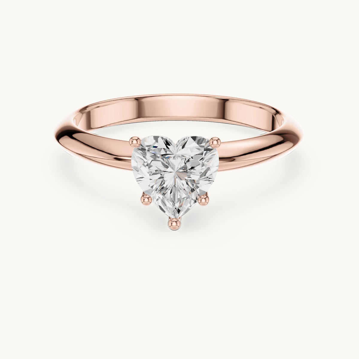 Heart lab-grown diamond classic prong solitaire engagement ring in rose gold, 1.00 CT TW, view 4