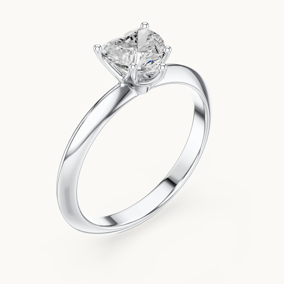 Heart lab-grown diamond classic prong solitaire engagement ring in white gold, 1.00 CT TW, view 2