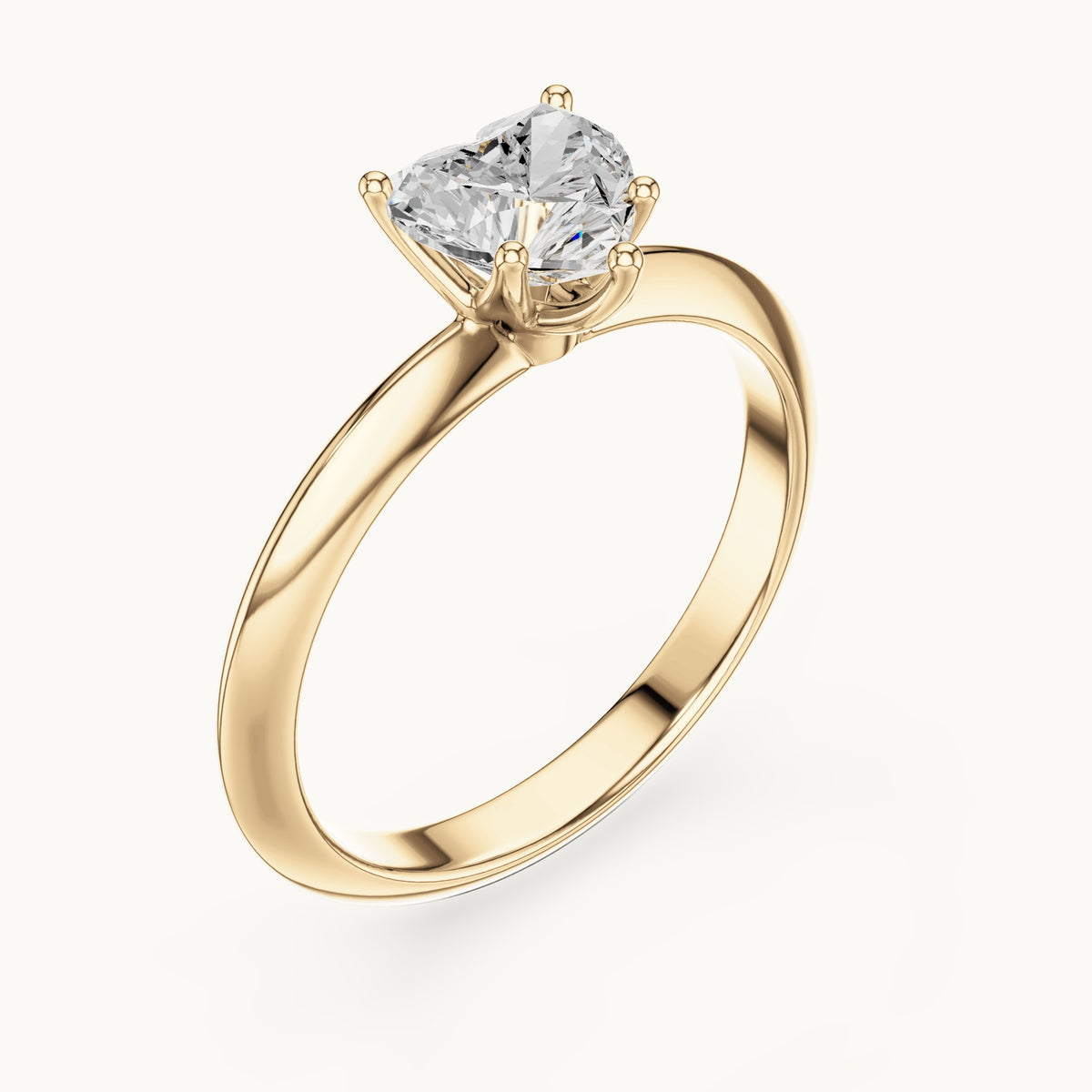 Heart lab-grown diamond classic prong solitaire engagement ring in yellow gold, 1.00 CT TW, view 2