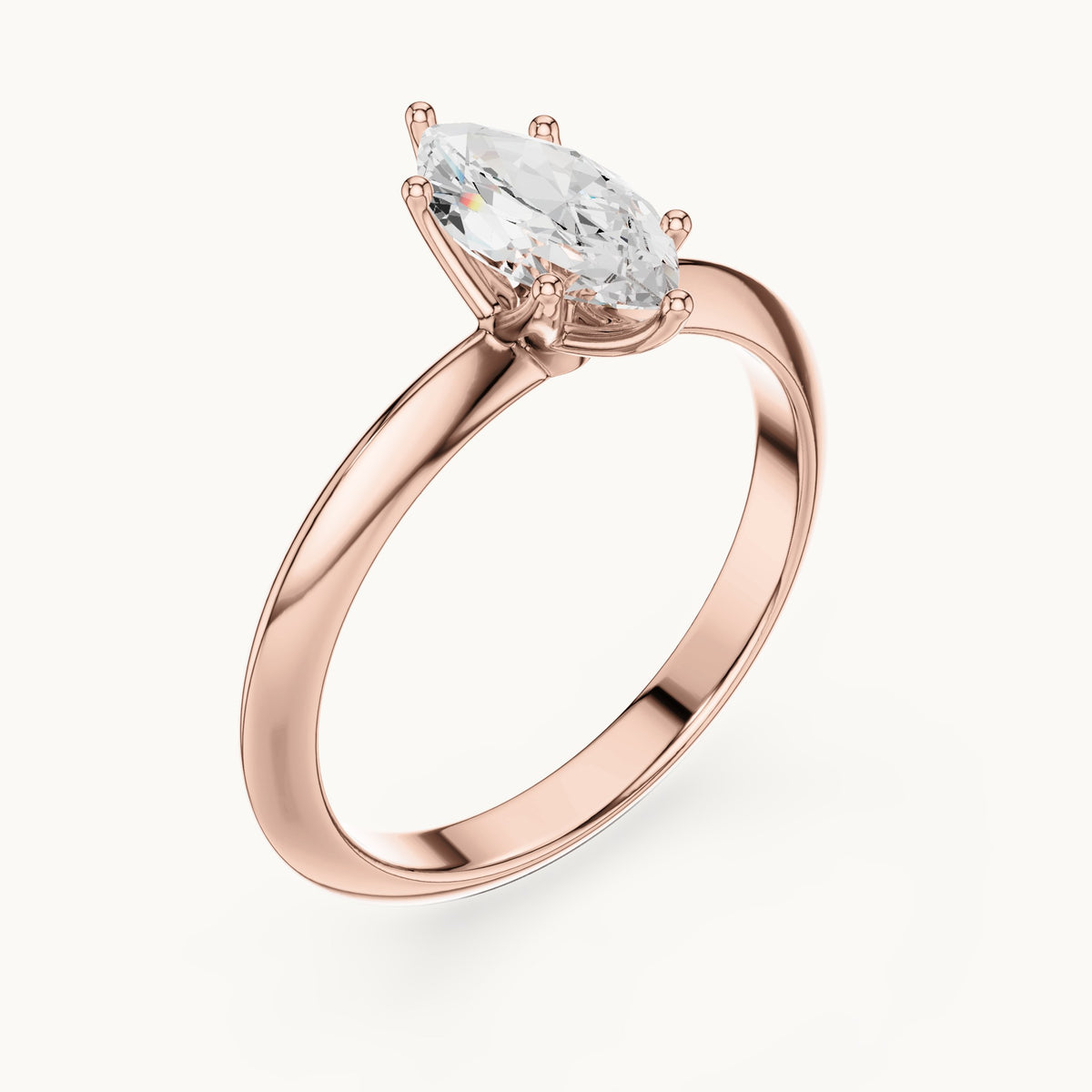 Marquise lab-grown diamond classic prong solitaire engagement ring in rose gold, 1.00 CT TW, view 2