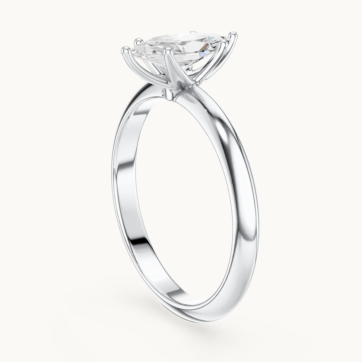 Marquise lab-grown diamond classic prong solitaire engagement ring in white gold, 1.00 CT TW, view 1