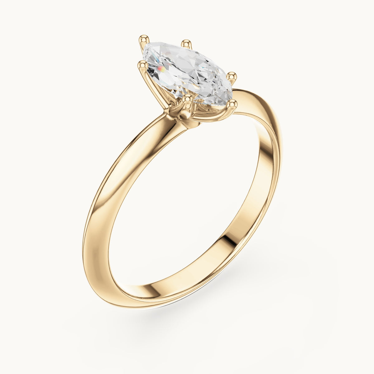 Marquise lab-grown diamond classic prong solitaire engagement ring in yellow gold, 1.00 CT TW, view 2