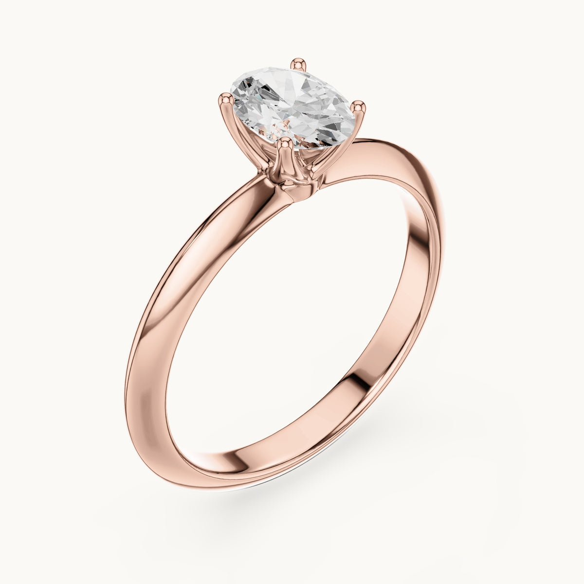 Oval lab-grown diamond classic prong solitaire engagement ring in rose gold, 1.00 CT TW, view 2