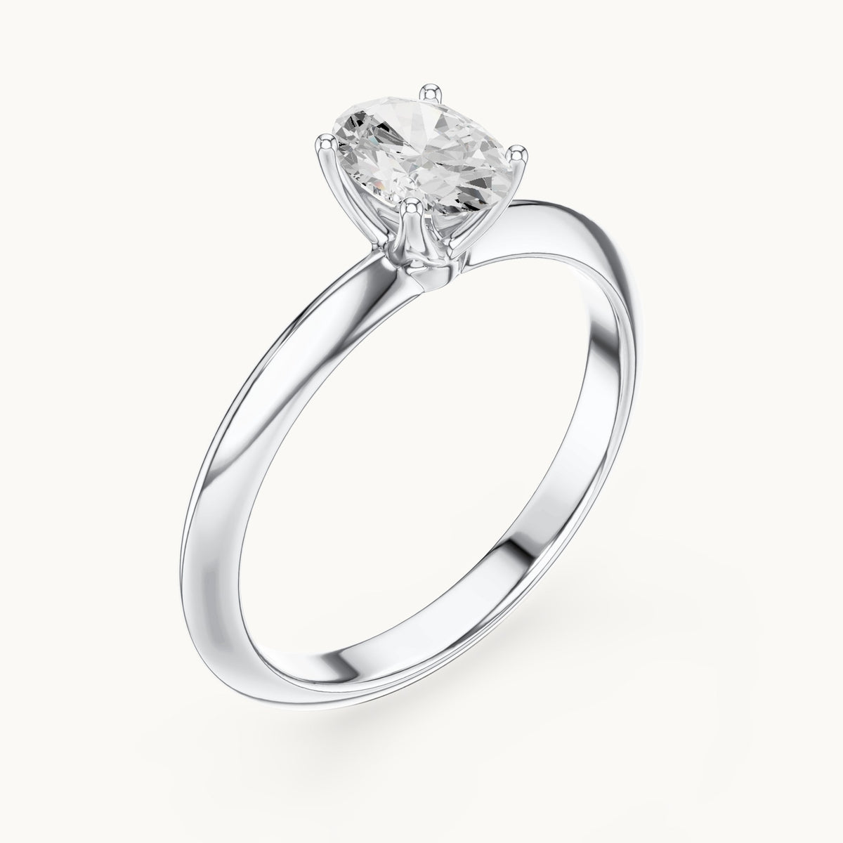 Oval lab-grown diamond classic prong solitaire engagement ring in white gold, 1.00 CT TW, view 2