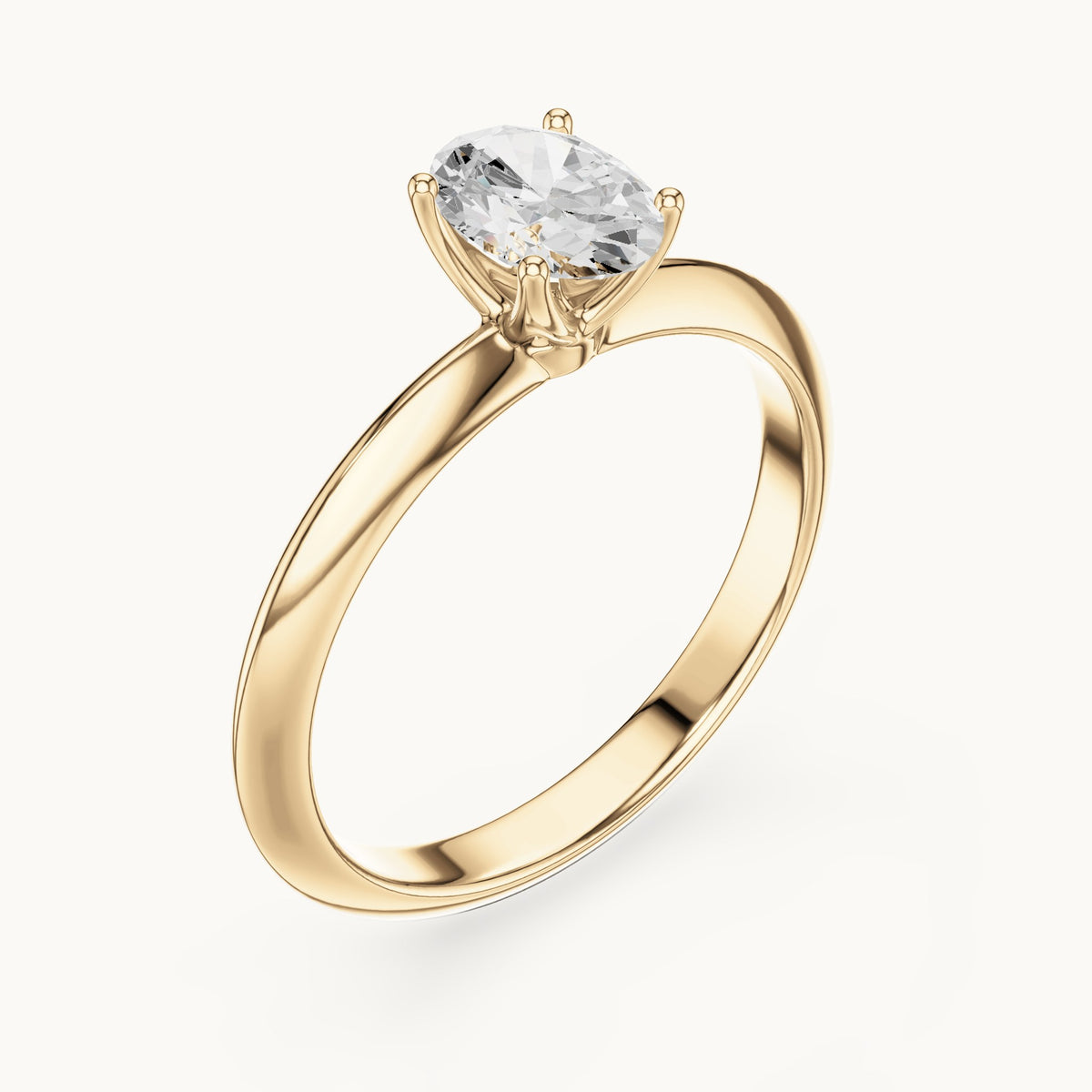 Oval lab-grown diamond classic prong solitaire engagement ring in yellow gold, 1.00 CT TW, view 2